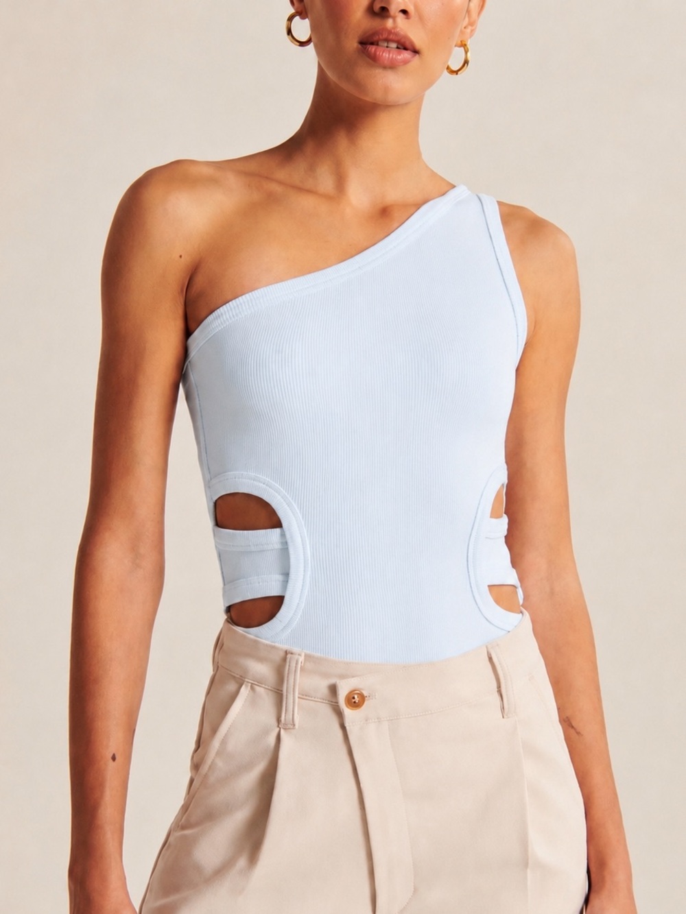 NWT ABERCROMBIE & FITCH icy blue one shoulder cut out bodysuit medium NWT